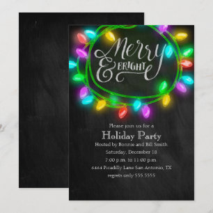 Colourful Chalk Merry and Bright Lights Holiday Invitation