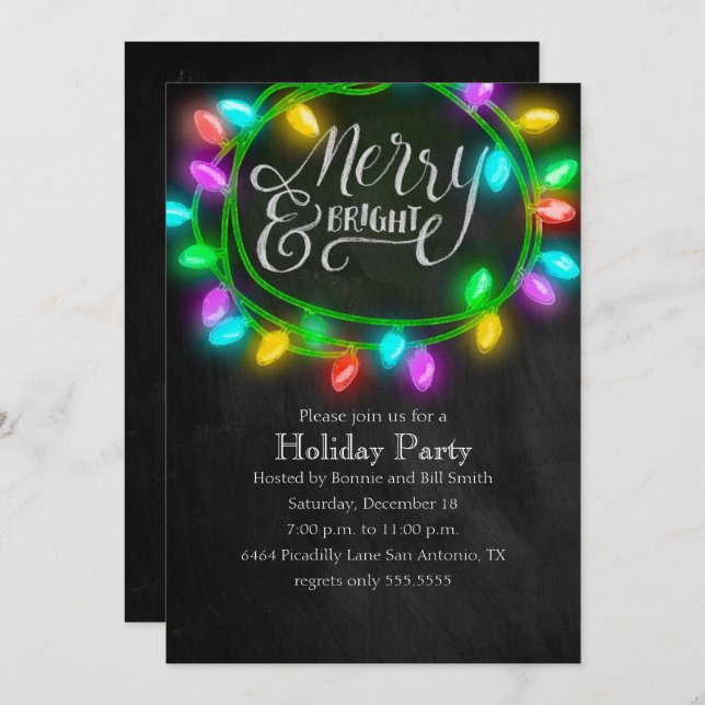 Colourful Chalk Merry and Bright Lights Holiday Invitation (Front/Back)