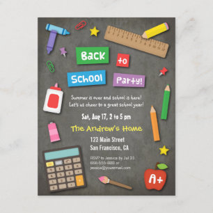Colourful Chalkboard Back to School Party Invitation