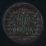 Colourful Chalkboard Christmas Calligraphy Chalk Paper Plate<br><div class="desc">Fashionable and fun chalkboard look. It will make people break out in song…. "Five Gold Rings…" (Just don't let them sing with their mouths full - chuckle) Perfectly classy and classic holiday background for your delicious meal. This design is also featured on many other items - from cards to t-shirts,...</div>