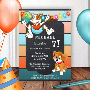 Colourful Chalkboard Cute Dogs Kids Birthday Invitation
