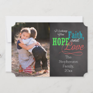 Colourful Chalkboard Faith, Hope and Love Photo Holiday Card