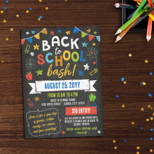 Colourful Chalkboard Stars Back to School Bash Invitation