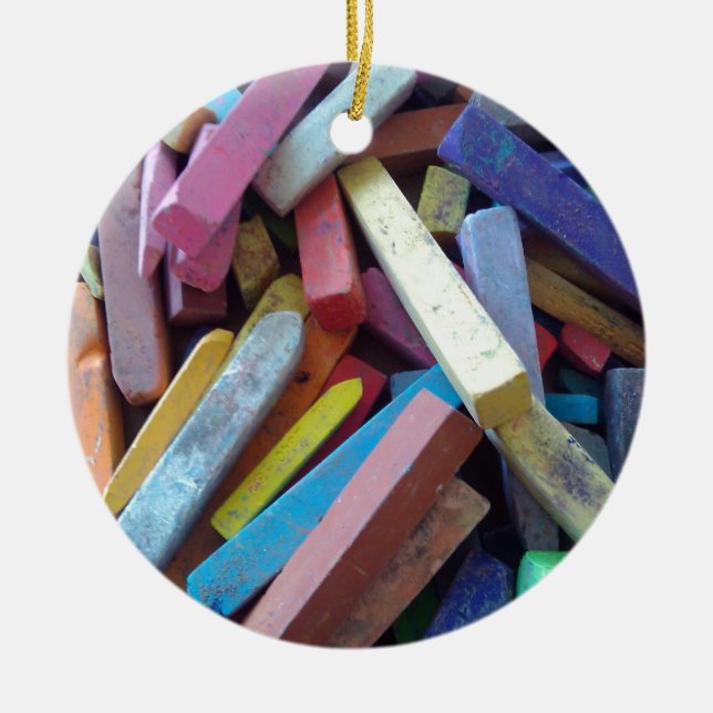 colourful chalks grouped together ceramic tree decoration (Front)