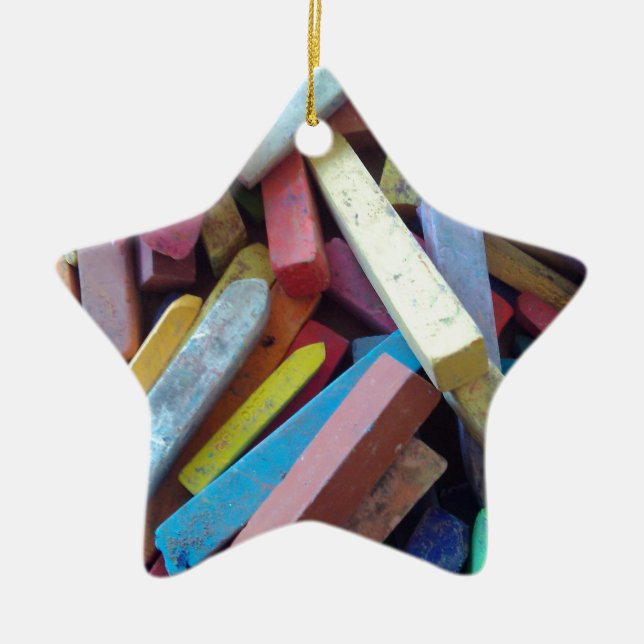 colourful chalks grouped together ceramic tree decoration (Front)