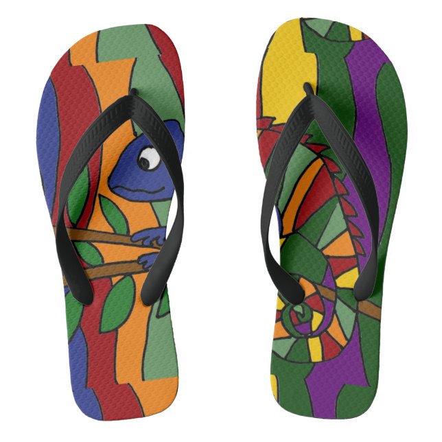 Colourful Chameleon Abstract Art Flip Flops (Footbed)