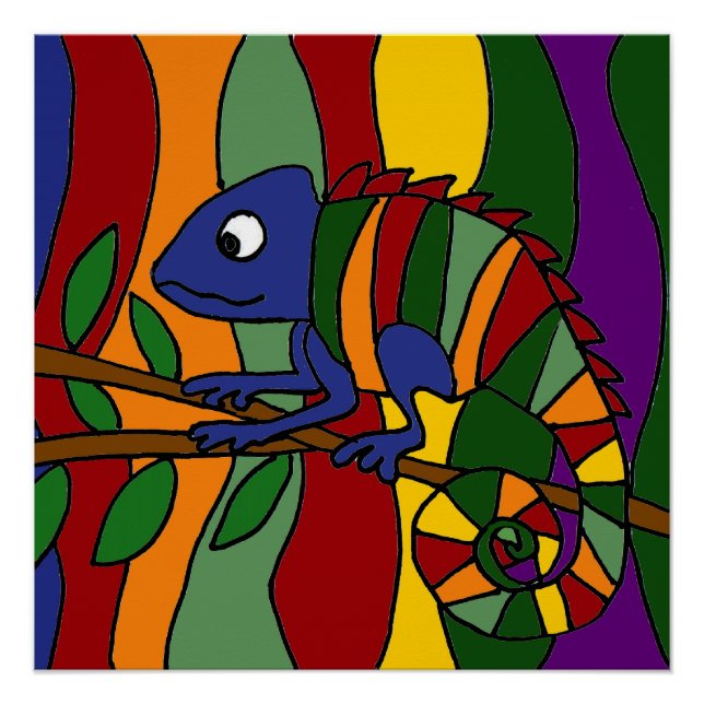 Colourful Chameleon Art Abstract Poster (Front)