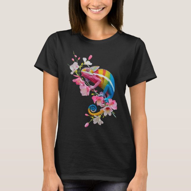 Colourful Chameleon Lizard Wildflower Reptiles T-Shirt (Front)