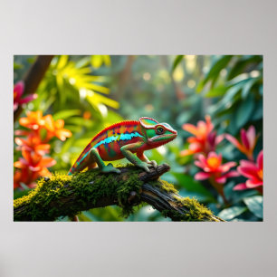 Colourful Chameleon Surrounded by Lush Foliage Poster