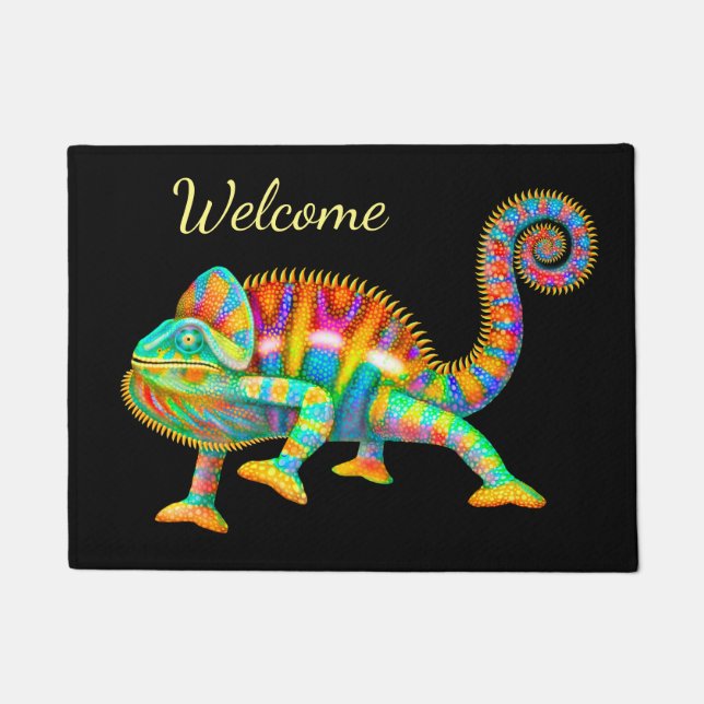 Colourful Chameleon Welcome Door Mat (Front)