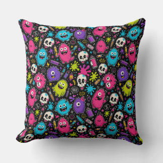 Colourful Chaos Art Monster Pattern Cushion