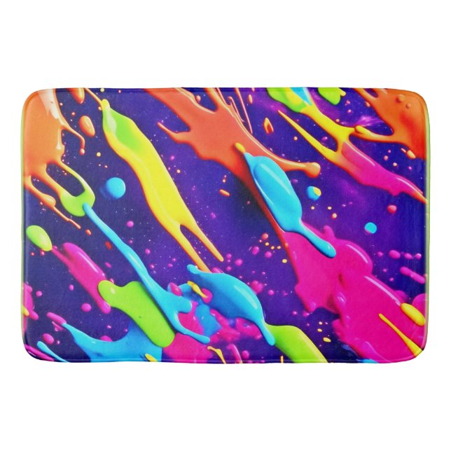 Colourful Chaos in Abstract Splatter Bath Mat (Front)