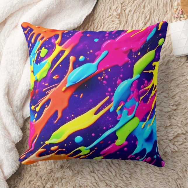 Colourful Chaos in Abstract Splatter Cushion (Blanket)