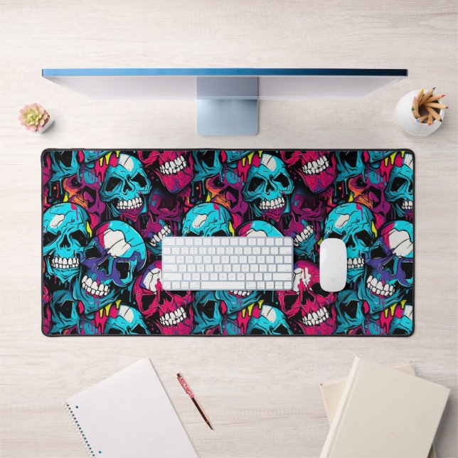 Colourful Chaotic Skull  Desk Mat (Office 1)