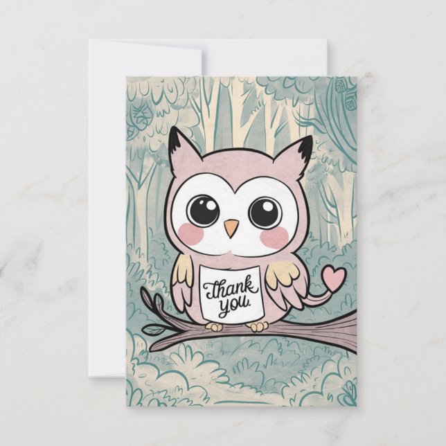 Colourful Charming Owl Thank You Card (Front)