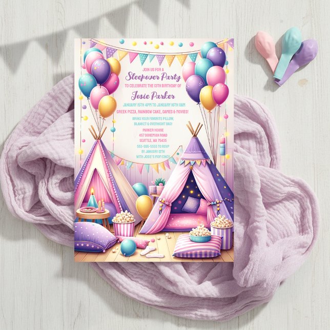 Colourful Charming Teepee Birthday Sleepover Party Invitation (Available in Print and Instant Download)