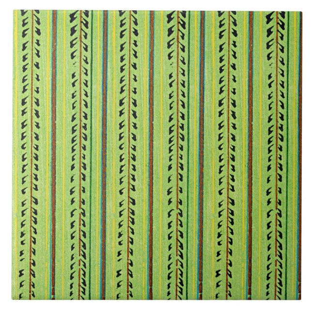 Colourful Chartreuse Green Pattern Tile (Front)
