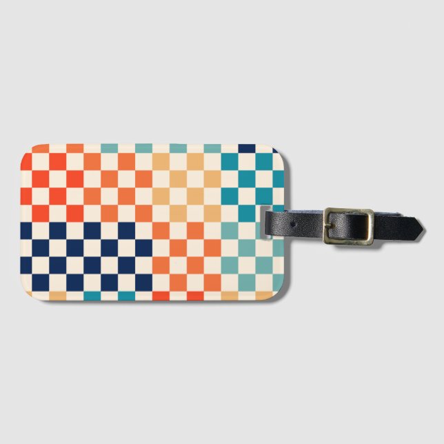 Colourful Check Chequered Chequerboard Pattern Luggage Tag (Front Horizontal)