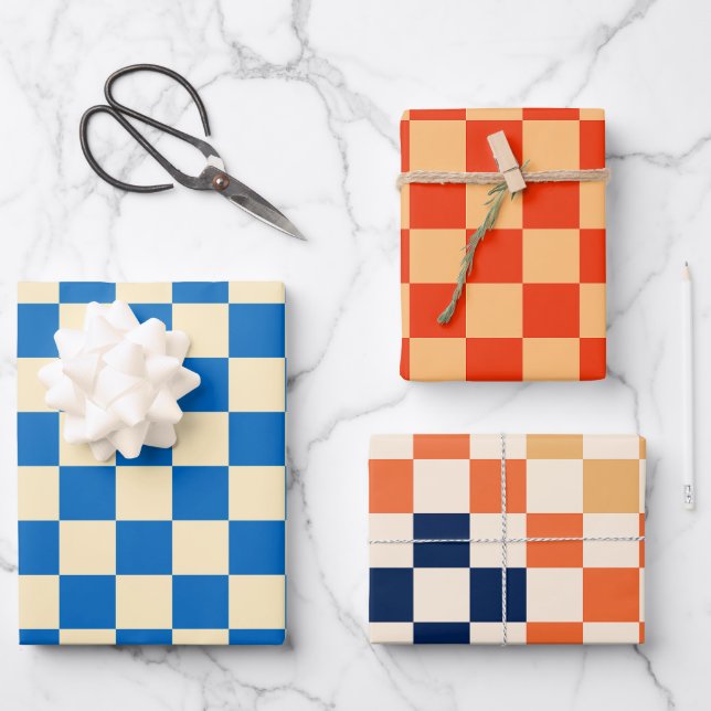 Colourful Check Chequered Chequerboard Pattern Wrapping Paper Sheet (Front)