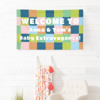Colourful Checkers Block Pattern Baby Shower