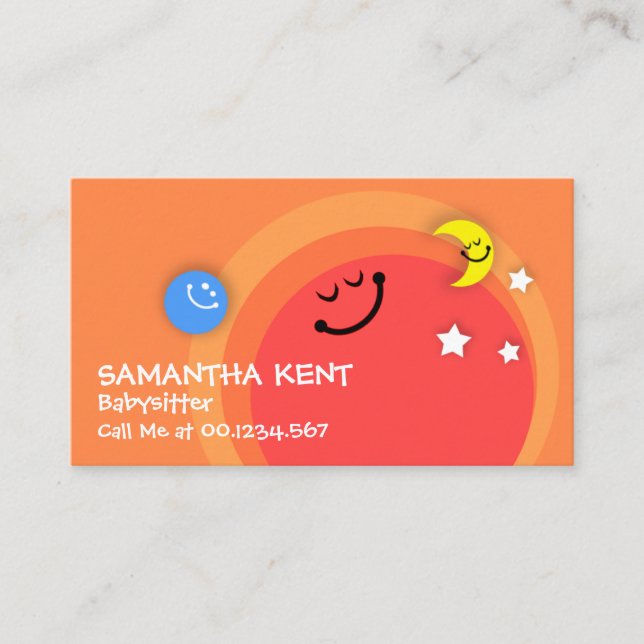 Colourful Cheerful Babysitter Sun Nanny Service Business Card (Front)