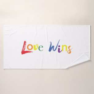 Colourful, cheerful, creative design of Love Wins Bath Towel