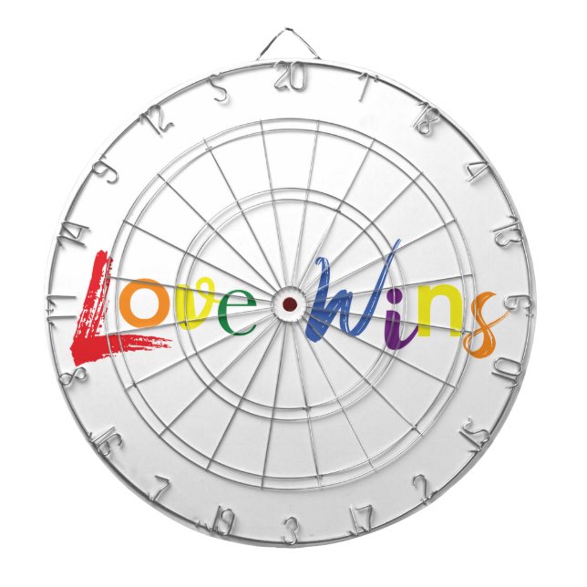 Colourful, cheerful, creative design of Love Wins Dartboard (Front)