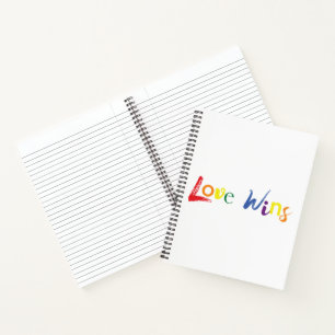 Colourful, cheerful, creative design of Love Wins Notebook