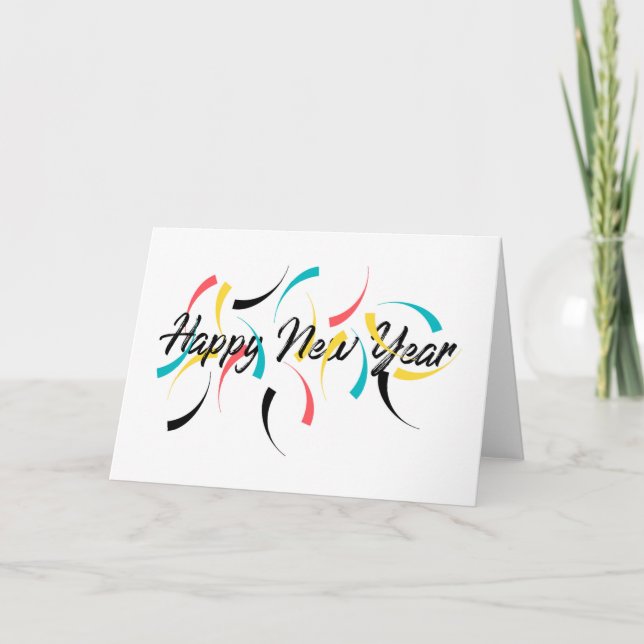Colourful, cheerful design of "Happy New Year" Holiday Card (Front)