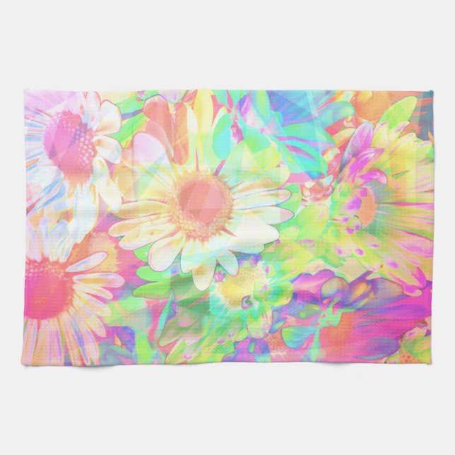 Colourful Cheerful Flowers Artsy Abstract Floral  Tea Towel (Horizontal)