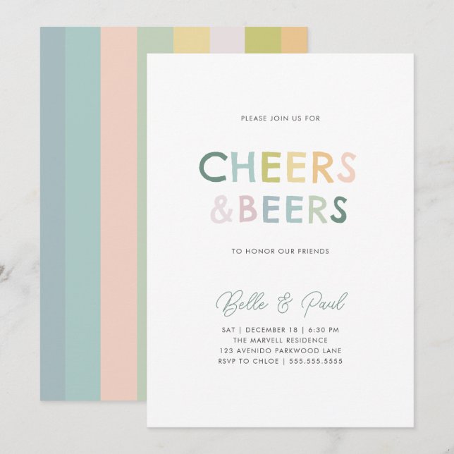 Colourful Cheers & Beers Moden Couple Shower Invitation (Front/Back)