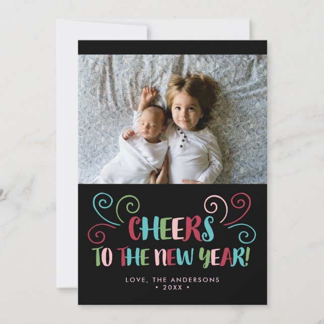 Colourful Cheers New Year Photo Card (Front)