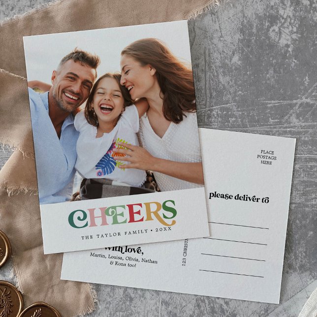 Colourful Cheers New Year Portrait Photo Holiday Postcard (Creator Uploaded)