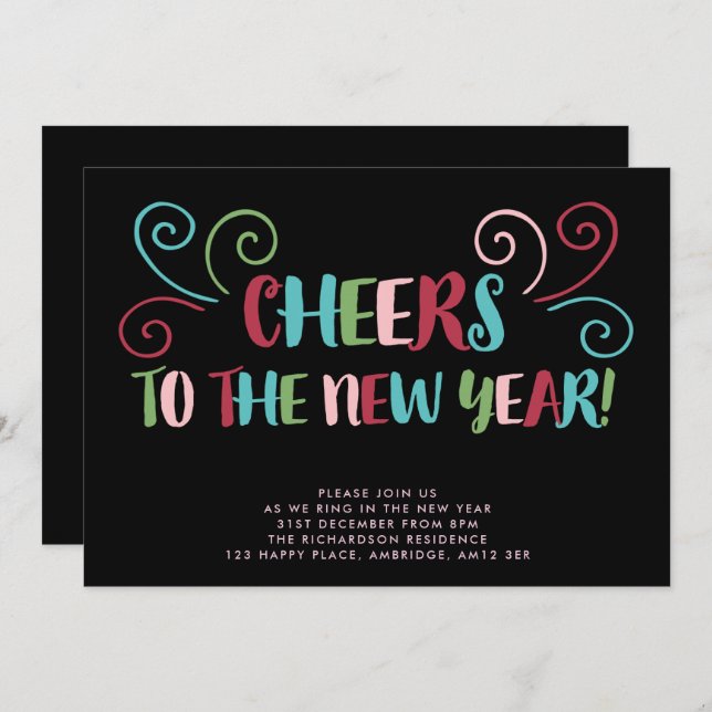 Colourful Cheers New Year's Eve Party Invitation (Front/Back)