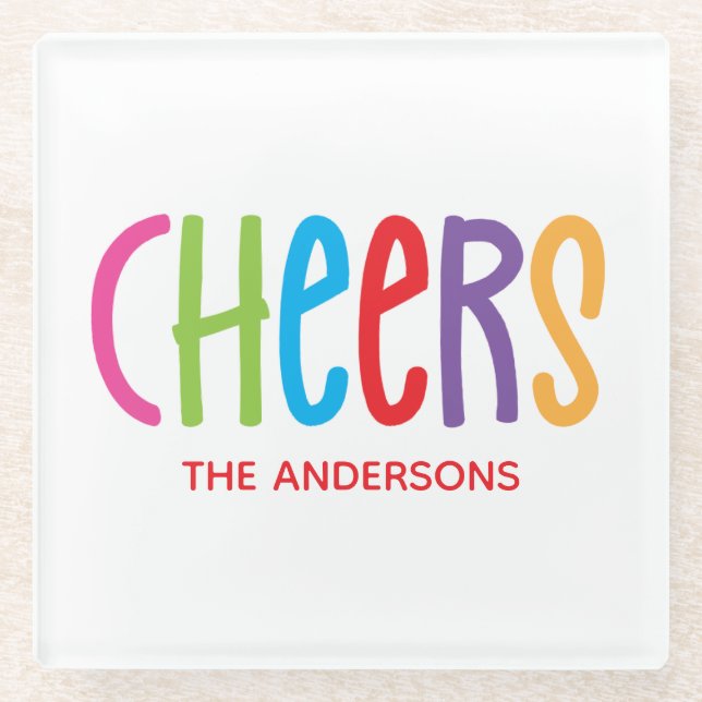 Colourful Cheers Personalised Glass Coasters (Front)