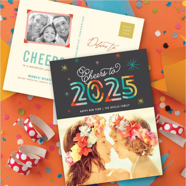 Colourful Cheers to 2025 Stars Happy New Year Phot Holiday Postcard (Colorful Cheers to 2025 Stars Happy New Year Photo Holiday Postcard @ fat_fa_tin)