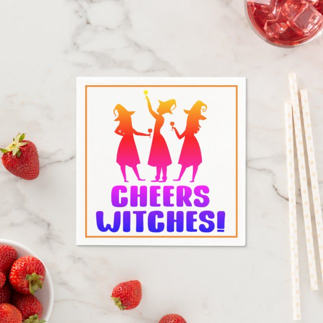 Colourful Cheers Witches Funny Halloween Party Napkin (Insitu)