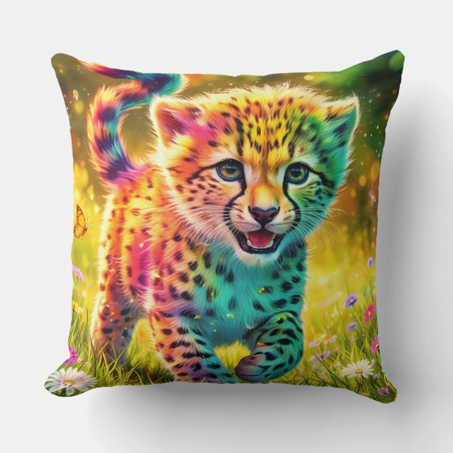 Colourful Cheetah Cub Artistic Pillow (Front)