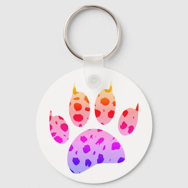 Colourful Cheetah Paw Print Key Ring (Front)
