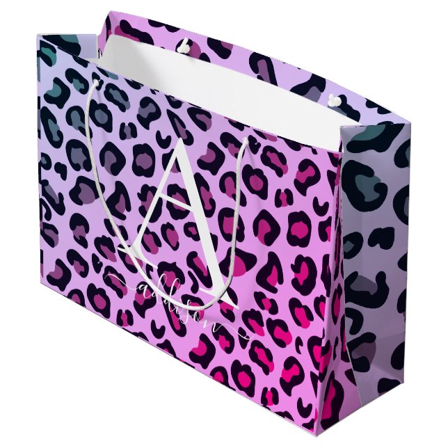 Colourful Cheetah Print Monogram  Large Gift Bag (Back Angled)