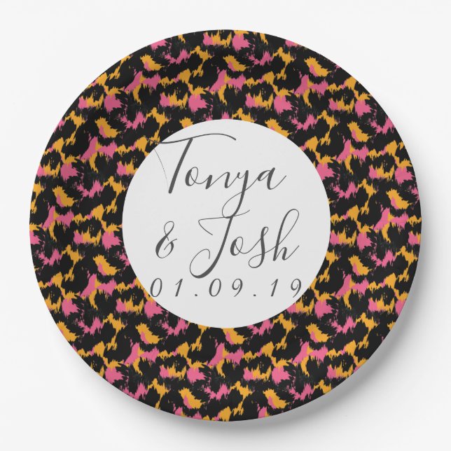 Colourful Cheetah Print Pattern Modern Wedding Paper Plate (Front)