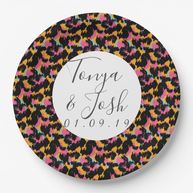 Colourful Cheetah Print Pattern Modern Wedding Paper Plate (Front)