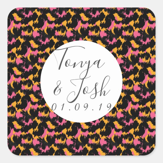 Colourful Cheetah Print Pattern Modern Wedding Square Sticker (Front)