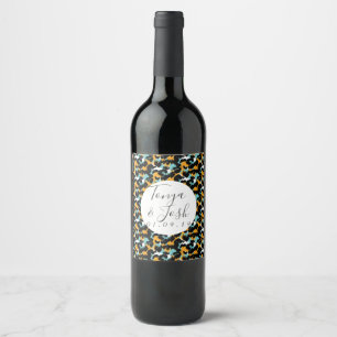 Colourful Cheetah Print Pattern Modern Wedding Wine Label