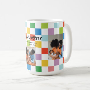 Colourful Chequerboard 3 Photo Baby Birth Stats Coffee Mug