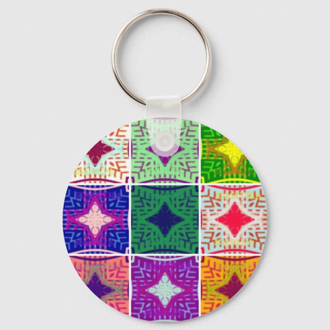 Colourful Chequerboard: A Starry Design Key Ring (Front)