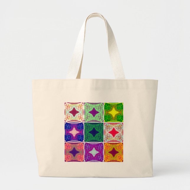 Colourful Chequerboard: A Starry Design Large Tote Bag (Front)