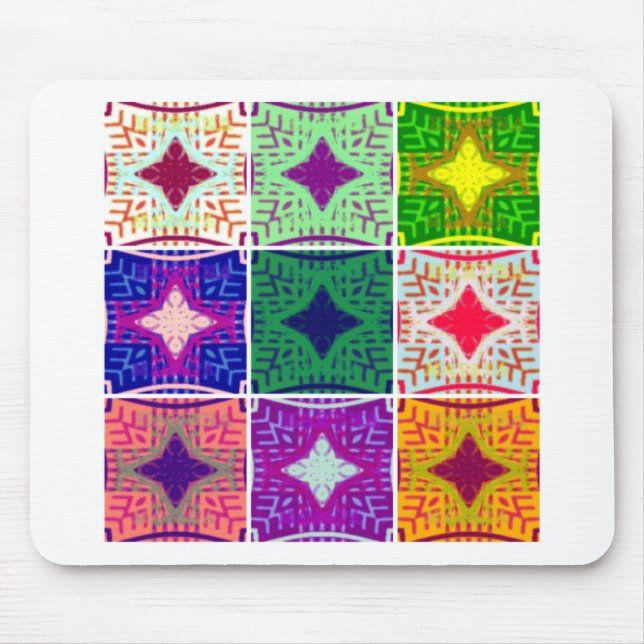 Colourful Chequerboard: A Starry Design Mouse Mat (Front)