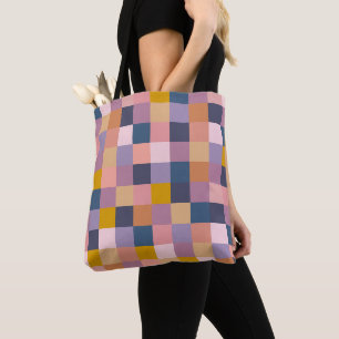 Colourful Chequerboard Geometric Earthy Purple Tote Bag