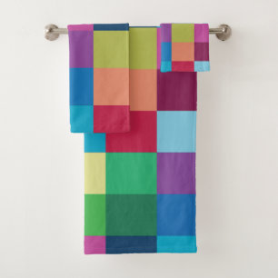Colourful Chequerboard Pattern Bath Towel Set